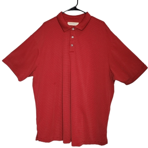 Tommy Bahama red semi-ribbed texture polo. - Picture 1 of 9
